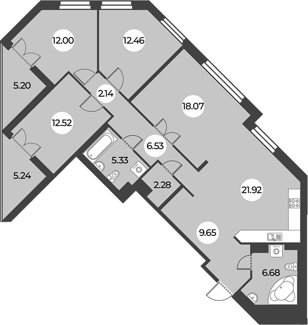4-комнатная квартира 114.8 м², 12/24 эт., ЖК «Огни Залива»